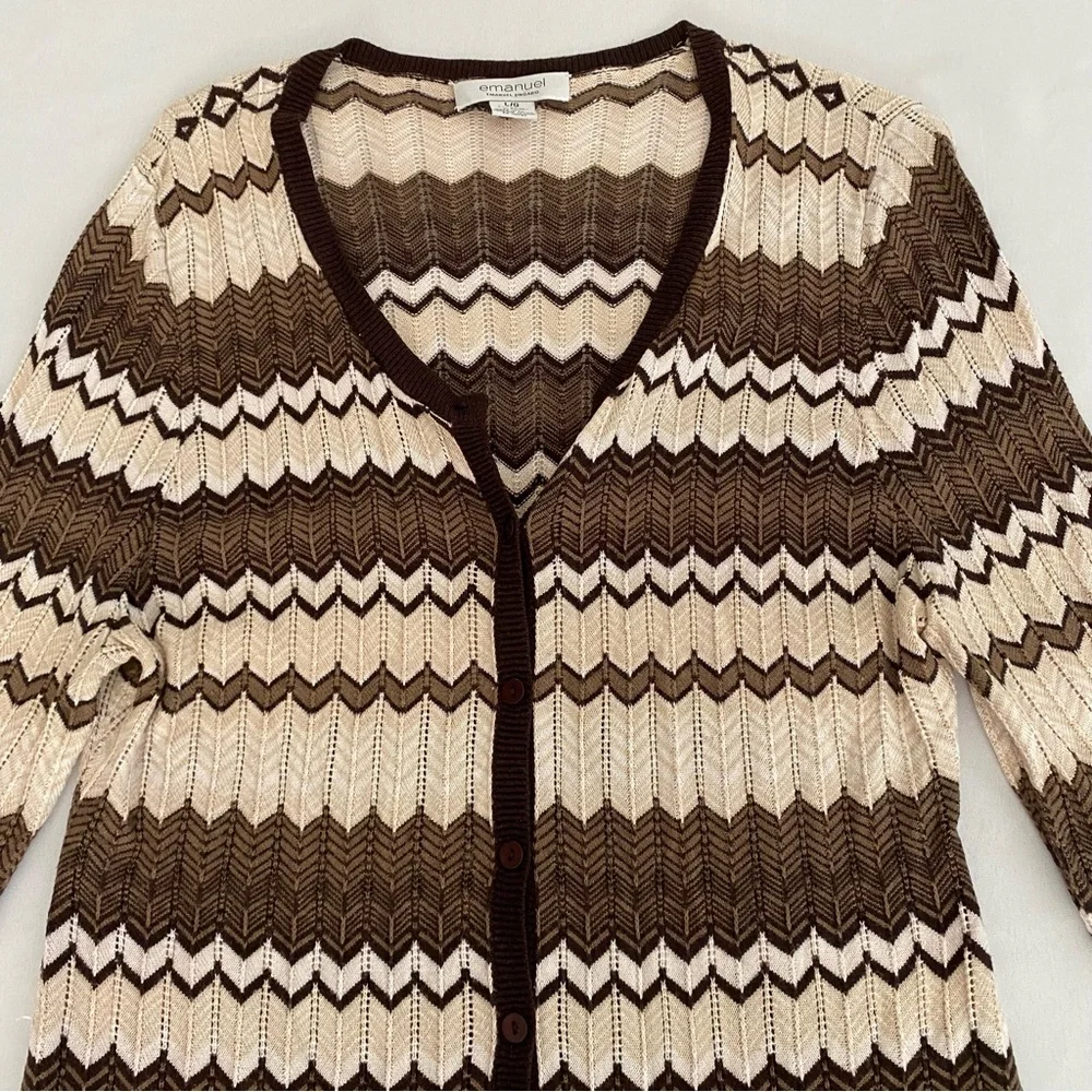 Emanuel Ungaro Women’s Cardigan Sweater Large Chevron Designer Quiet Luxury
